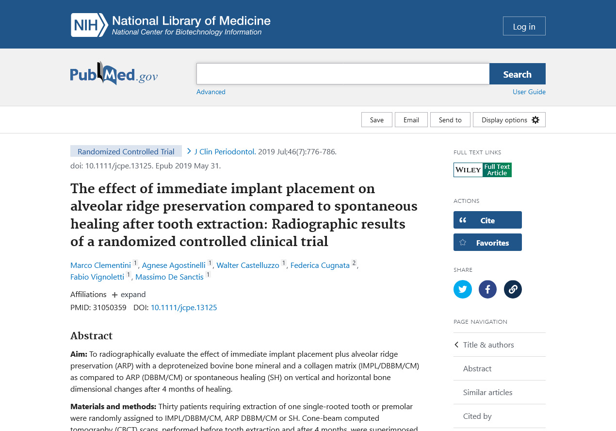 The effect of immediate implant placement on alveolar ridge preservation compared to spontaneous healing after tooth extraction: Radiographic results of a randomized controlled clinical trial